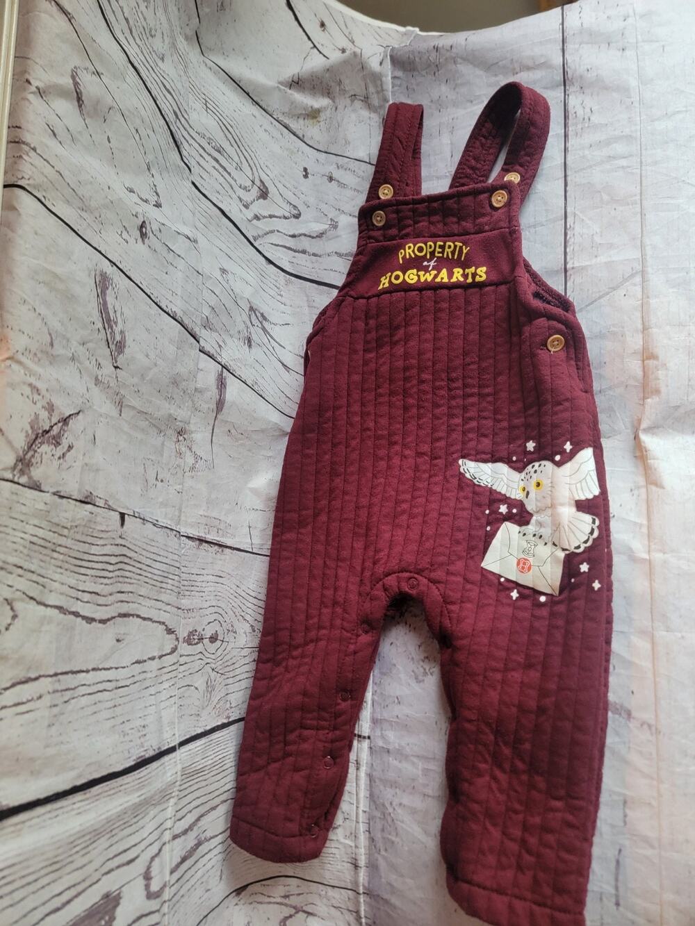 Harry Potter Baby Overalls Burgundy Quilted Owl Property Hogwarts 18 months